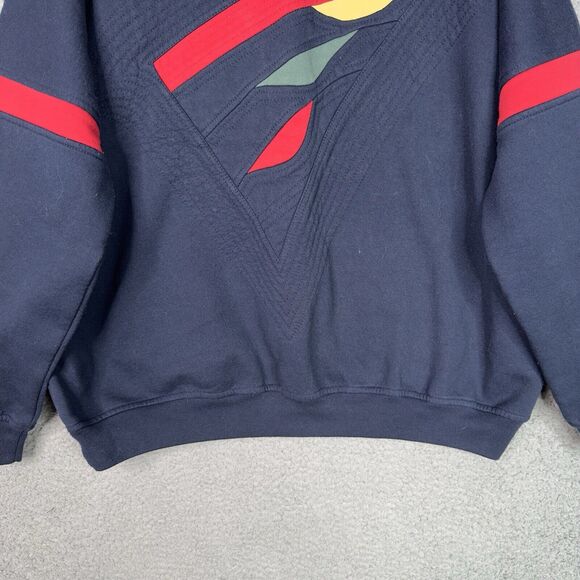 VTG 80s Surpiqûre Sweatshirt Navy Red Geometric Men’s L / Women’s XL Oversized - Picture 3 of 12
